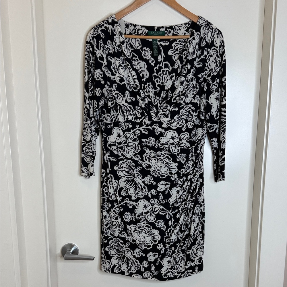 Ralph Lauren Monochrome Floral Long Sleeve Dress